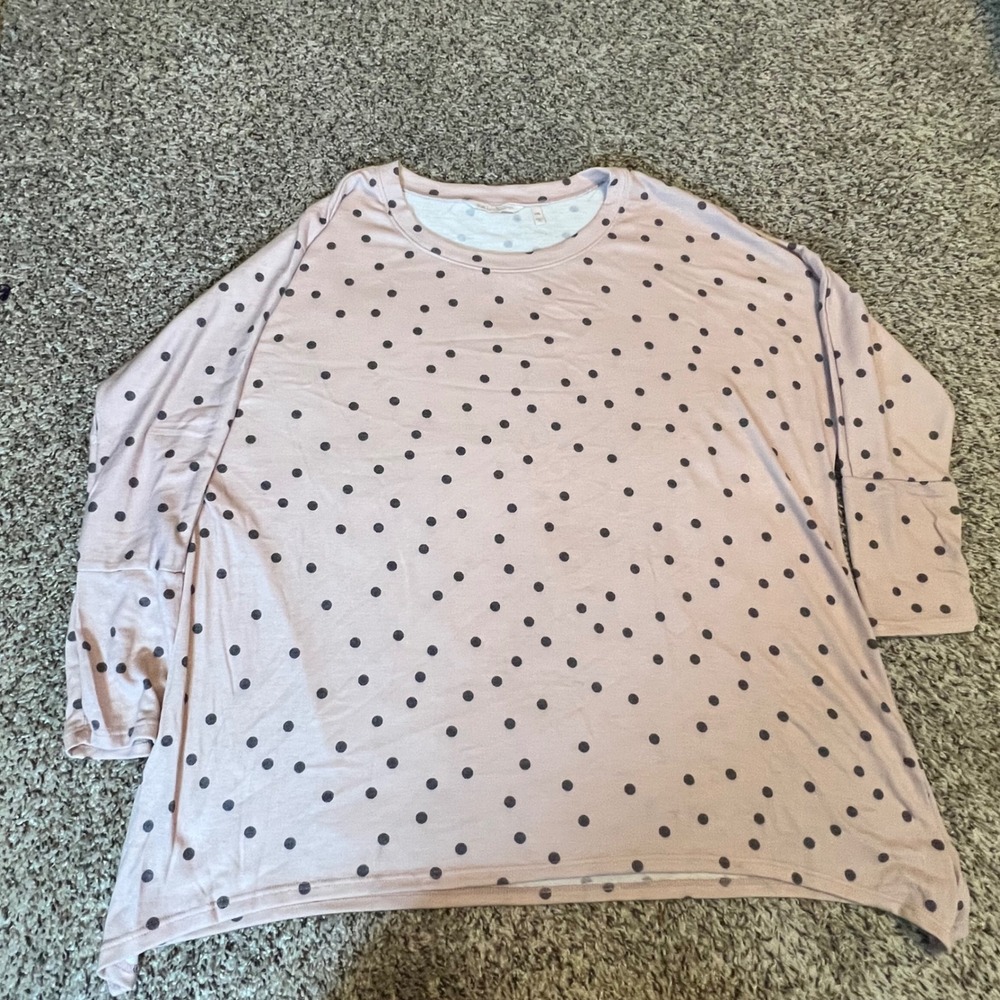 Soft Surroundings Pink Polka Dot Long Sleeve Top Relaxed Fit 2BZ48 L/XL